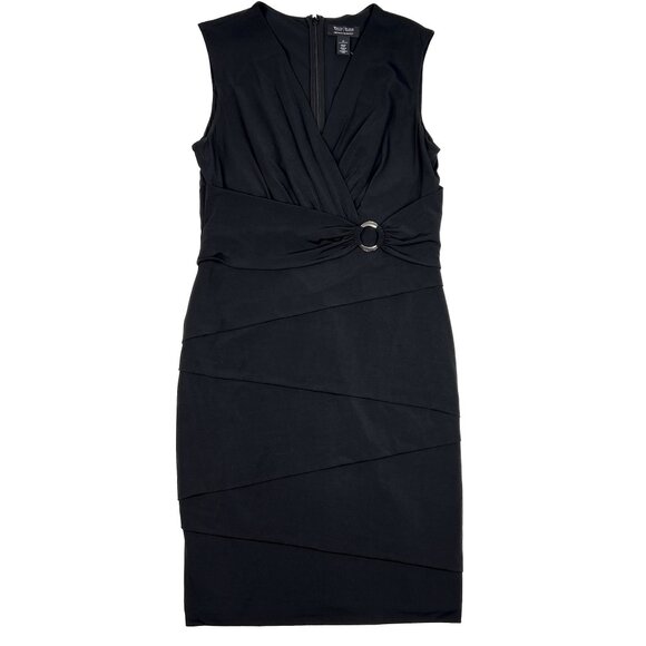 WHBM Instantly Slimming Black Faux Wrap Sleeveless Midi Dress Size 14 - NWT - Picture 2 of 9